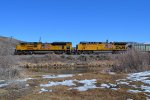 UP 9049, 7109 (SD70ACE, C44ACM) lead a westbound manifest at the Weber River Access Area in Henefer, Utah. February 19, 2022 {Winter Echofest}